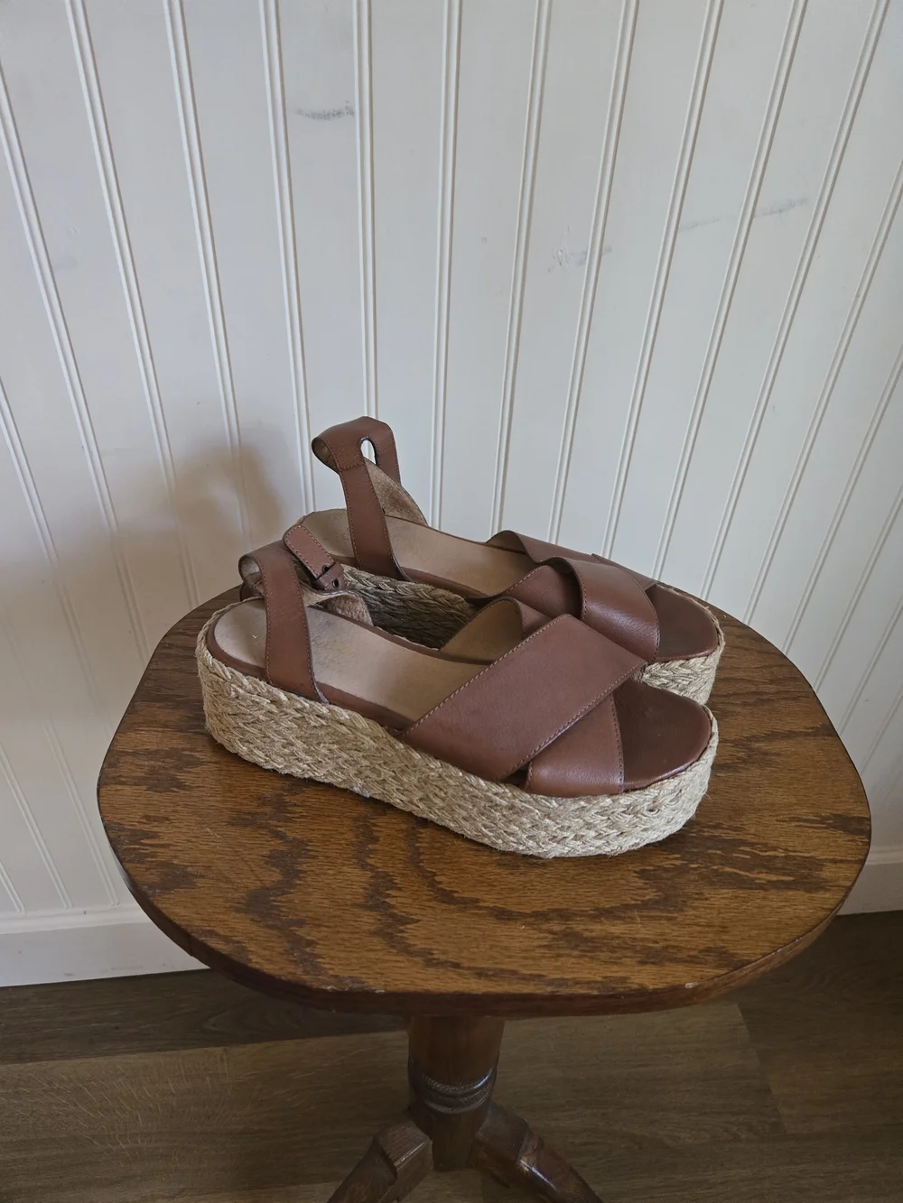 Seychelles Brown Leather Platform Espadrille Sandals